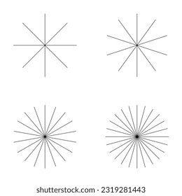 Satz konvergierender Strahllinien Burst Symbol, geometrisches Sonnenburstelement, Sonnenform Vektorgrafik .