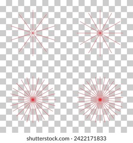 Set of converging radiating lines burst icon, geometric sunburst element, sun shape vector illustration .