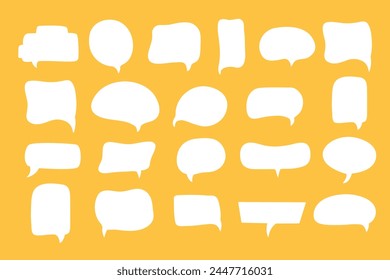 A set of conversation bubbles. Speak bubbles. Talk frame. Hand drawn shapes. Vector illustration. Isolated. Trendy templates. Speech text. Figure, trendy elements. Retro stickers. Outline boho style. 