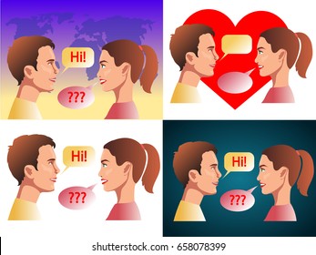 Set. The conversation of the couple. Message. Vector illustration. 
