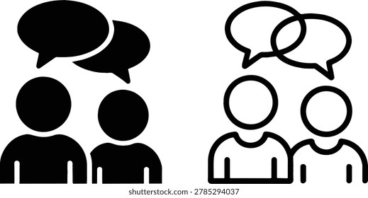 Set of Conversation Icons with Speech Bubbles and People Avatars in Silhouette and Outline Styles.