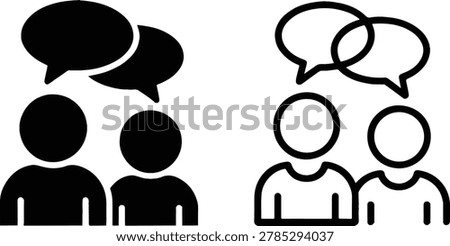 Set of Conversation Icons with Speech Bubbles and People Avatars in Silhouette and Outline Styles.