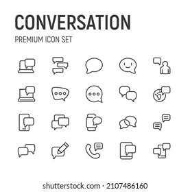 Set of conversation line icons. Premium pack of signs in trendy style. Pixel perfect objects for UI, apps and web.