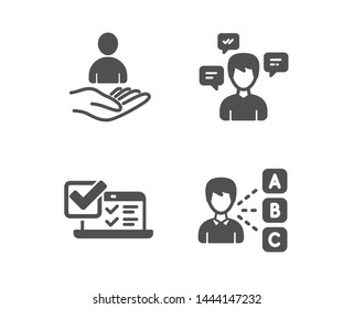 Set of Conversation messages, Online survey and Recruitment icons. Opinion sign. Communication, Quiz test, Hr. Choose answer.  Classic design conversation messages icon. Flat design. Vector