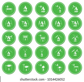 Set of coocing on campfire icons. Vector illustration

