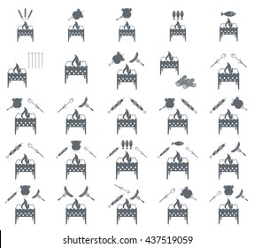 Set of coocking on brazier icons. Vector illustration

