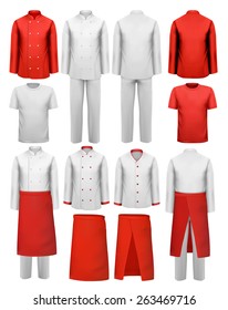 Set of cook clothing - aprons, uniforms. Vector.