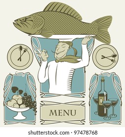 set of cook fish on the head and two dishes