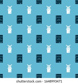 Set Cookbook  and Windmill  on seamless pattern. Vector