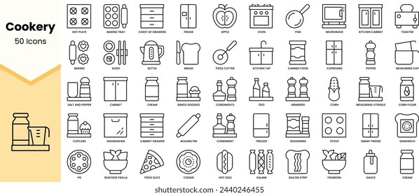 Set of cookery icons. Simple line art style icons pack. Vector illustration