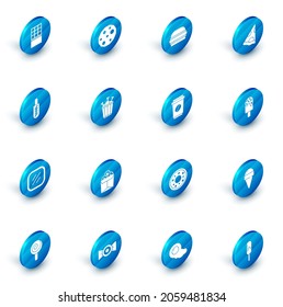 Set Cookie or biscuit, Burger, Slice of pizza, Hotdog sandwich, Steak meat, Chicken leg in package box, Ice cream and Coffee cup to go icon. Vector