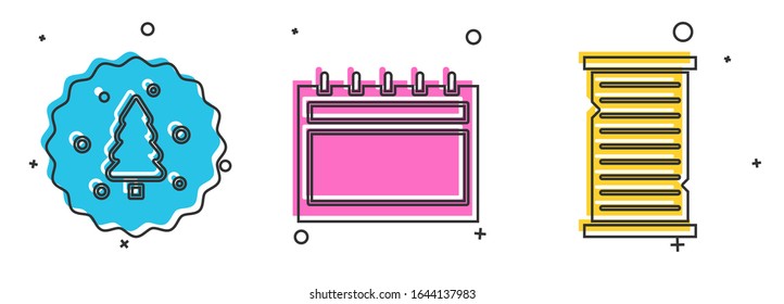 Set Cookie or biscuit with chocolate, Calendar and Christmas wish list template icon. Vector