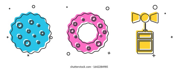 Set Cookie or biscuit with chocolate, Christmas wreath and Price tag with an inscription Sale icon. Vector