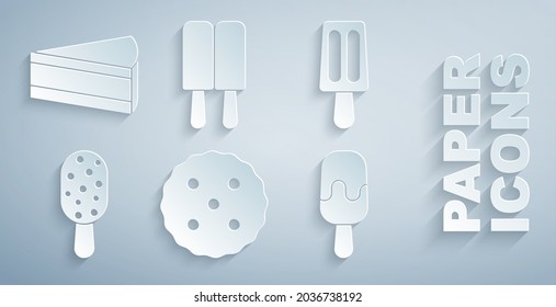 Set Cookie or biscuit, Ice cream,  and Piece of cake icon. Vector