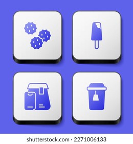 Set Cookie or biscuit, Ice cream, Online ordering food and Cup of tea icon. White square button. Vector
