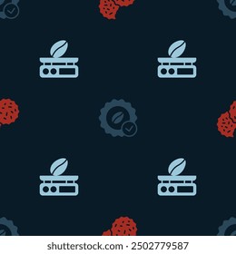 Set Cookie or biscuit, Medal for coffee and Electronic scales on seamless pattern. Vector