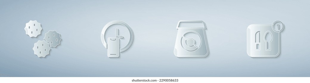 Set Cookie or biscuit, Round the clock delivery, Online ordering food and Food. Paper art style. Vector