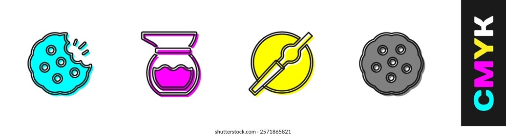 Set Cookie or biscuit, Teapot, Cigarette and  icon. Vector