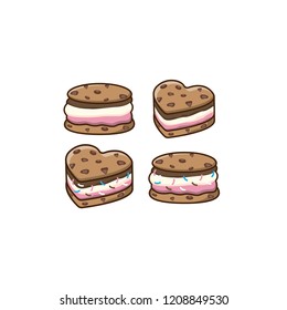 set of cookie ice cream sandwiches logo. Ice cream badge, label, logo, icons design Vector illustration templates. Chocolate chip cookie isolated on white background cartoon vector illustration.