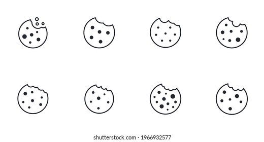 Set of Cookie icon. Outline style sign symbol. Browser concept for app and web design. Line, vector illustration isolated on white background. EPS 10.