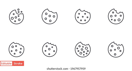 Set Of Cookie Icon. Outline Style Sign Symbol. Browser Concept For App And Web Design. Vector Illustration Isolated On White Background. Editable Stroke EPS 10.