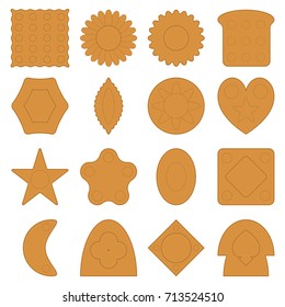 Set of cookie icons of different shapes. Biscuits with various patterns. Vector illustration. 
