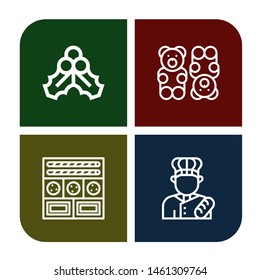 Set of cookie icons such as Mistletoe, Gummy bear, Cookies, Baker , cookie