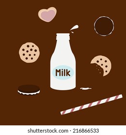 Set Cookies And Bottle Of Milk