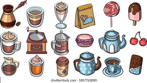 set of cookies and coffee icons for websites isolated on white background