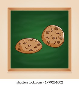 conjunto de galletas con estilo dibujado a mano en el fondo de la pizarra