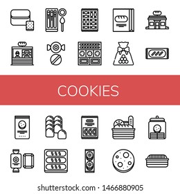Set of cookies icons such as Bread, Bakery, Churros, Candy, Cookies, Chocolate chip, Cookie jar , cookies
