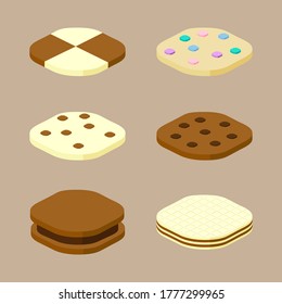 Set of cookies. Isometric vector illustration.