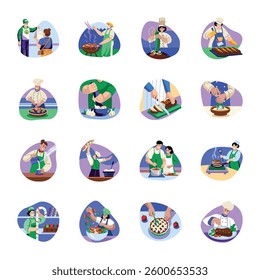 Set of Cooking Characters Flat Style Illustrations 
