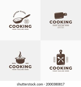 Set of Cooking Class Logo, Kitchenware Icon Symbol Label Element Collection with Minimal Vintage Silhouette Style, Can Also for Restaurant Logo Emblem, Eatery, Spot, Inn, Cafe, Bistro, Food Stalls