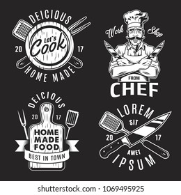 Set of cooking emblem on black background. Vector illustration.