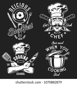 Set of cooking emblem on black background. Vector illustration.