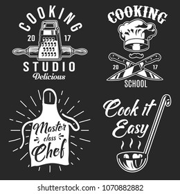 Set of cooking emblem on black background. Vector illustration.