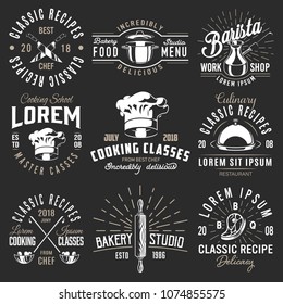 Set of cooking emblem on black background. Vector illustration.