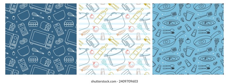 Set of Cooking Equipment Seamless Pattern Design  Illustration in Flat Cartoon Template Hand Drawn