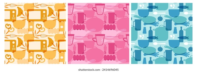 Set of Cooking Equipment Seamless Pattern Design  Illustration in Flat Cartoon Template Hand Drawn