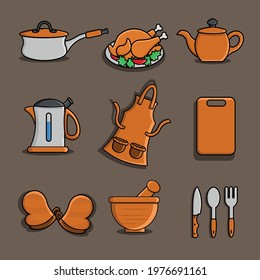 set of cooking equipment vector design 