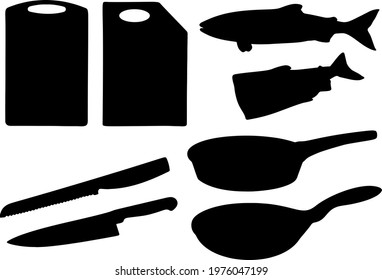 Set for cooking fish. Vector image. 