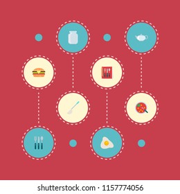 Set of cooking icons flat style symbols with kettle, jar, recipe book and other icons for your web mobile app logo design.