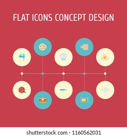Set of cooking icons flat style symbols with burger, soup, fried egg and other icons for your web mobile app logo design.