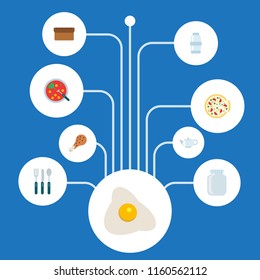 Set of cooking icons flat style symbols with salt, bread, cutlery and other icons for your web mobile app logo design.
