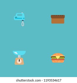 Set of cooking icons flat style symbols with bread, burger, scales and other icons for your web mobile app logo design.