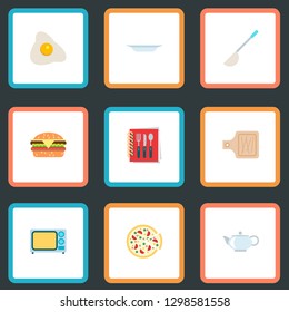 Set of cooking icons flat style symbols with microwave, recipe book, pizza and other icons for your web mobile app logo design.