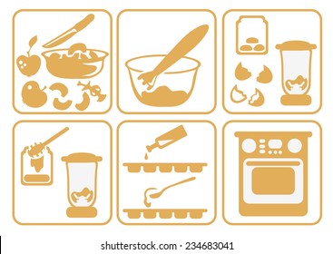 A set of cooking icons cooking fruit candy of apples and honey