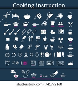 Set Of Cooking Icons And Instructions For Cooking. Ready For Your Design.