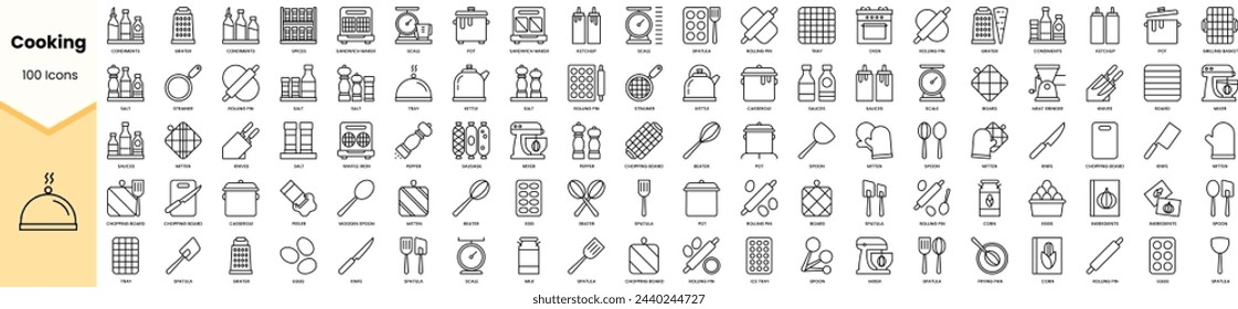 Set of cooking icons. Simple line art style icons pack. Vector illustration